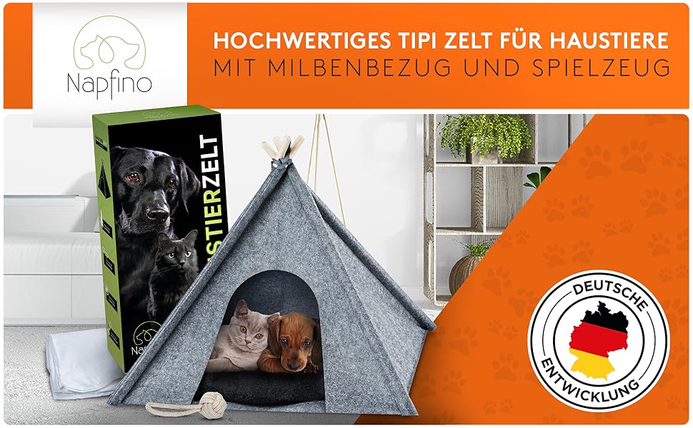 Будинок для собак та котів NAPFINO - затишна філцова хатинка з м'яким подушком та захистом від кліщів - для балкона, саду, вітальні - з іграшкою (розмір L)