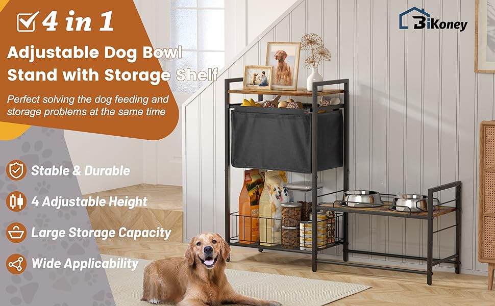 Підвищений миска для собак Bikoney з місцем для зберігання – годівниця та поїлка з кошиком для іграшок, шафка-годонавча для маленьких, середніх та великих собак, органайзер для аксесуарів для тварин