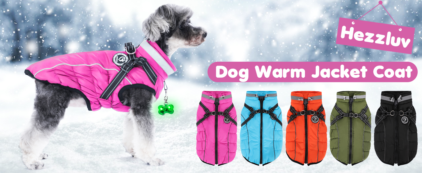 Зимовий одяг для собак, теплий водонепроникний одяг для собак з шлейкою, світловідбиваючі смуги, LED-ошийник, зимові куртки та одяг для маленьких та середніх собак, рожевий, розмір S