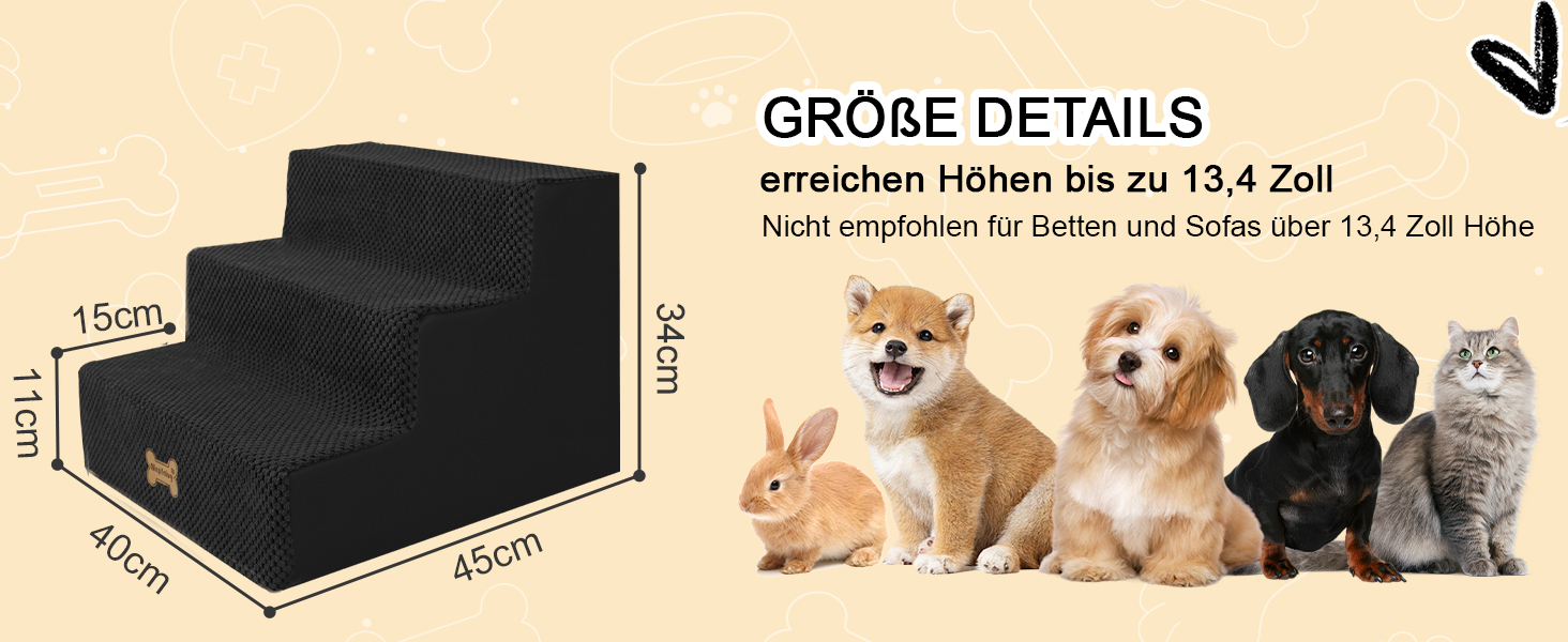 Сходинка для собак Непфайві - 3 сходинки, чорний колір (H:34 см)