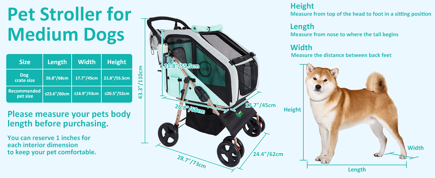 Візок для собак Ownpets - 3в1, для собак середніх порід (до 30 кг), блакитний, з автотранспортною коробкою, поворотні колеса та амортизація