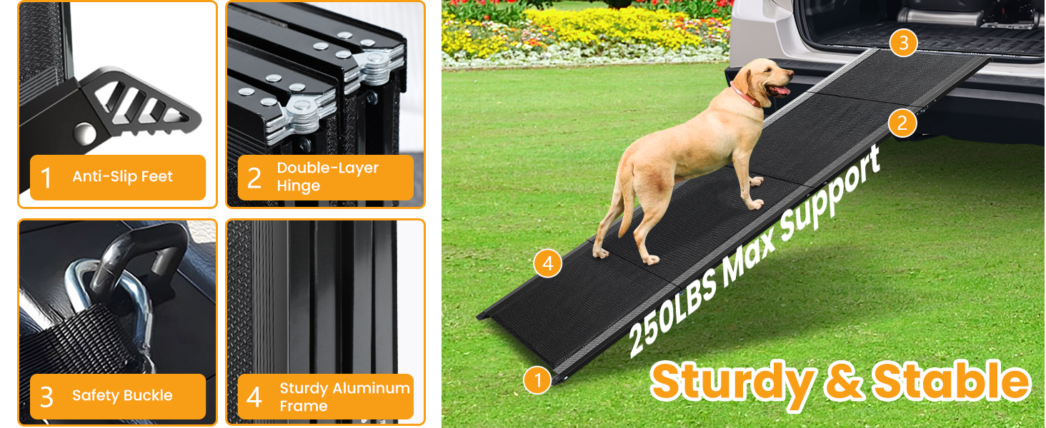 Рампа для собак у машину, розкладна, 180 см, для великих собак, протиковзка, 44 см ширина, до 110 кг
