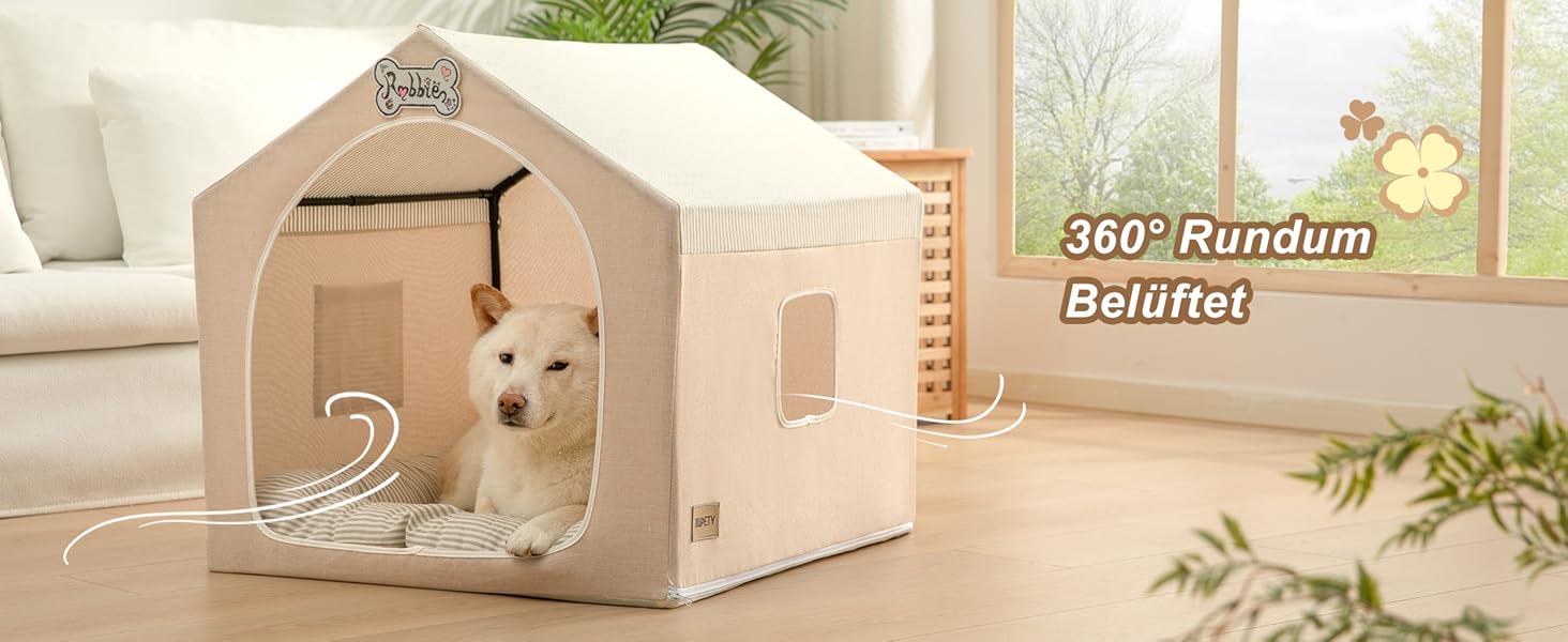 Будка для собак Jiupety, внутрішня, розкладна, для собак 4-9 кг, розмір M, 43x43x43 см, бежева