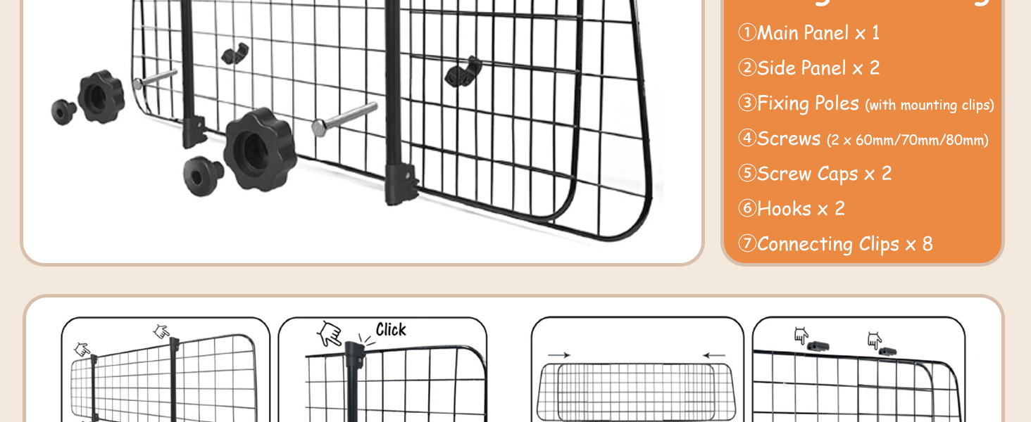 Автозахист для собак Nobleza: сталева перегородка-бар'єр у машину, 96-145x30 см