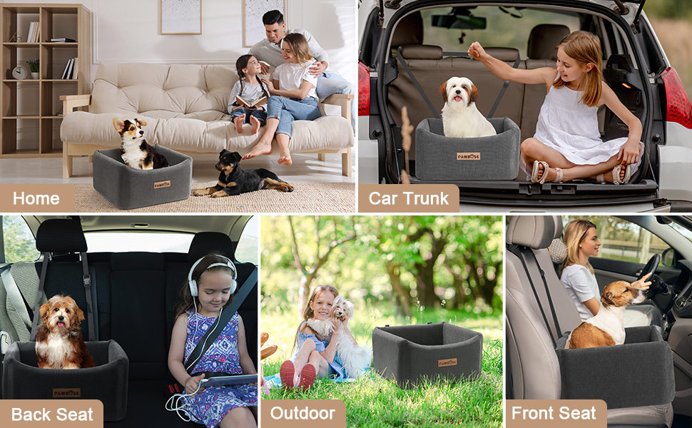 Автокрісло для собак середніх порід до 15 кг з ременем безпеки, сіре, знімний та миючий чохол