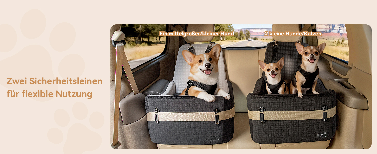 Автокрісло для собак PETSFIT до 15 кг з пам'яттю, 2 відділення, чорно-сірий