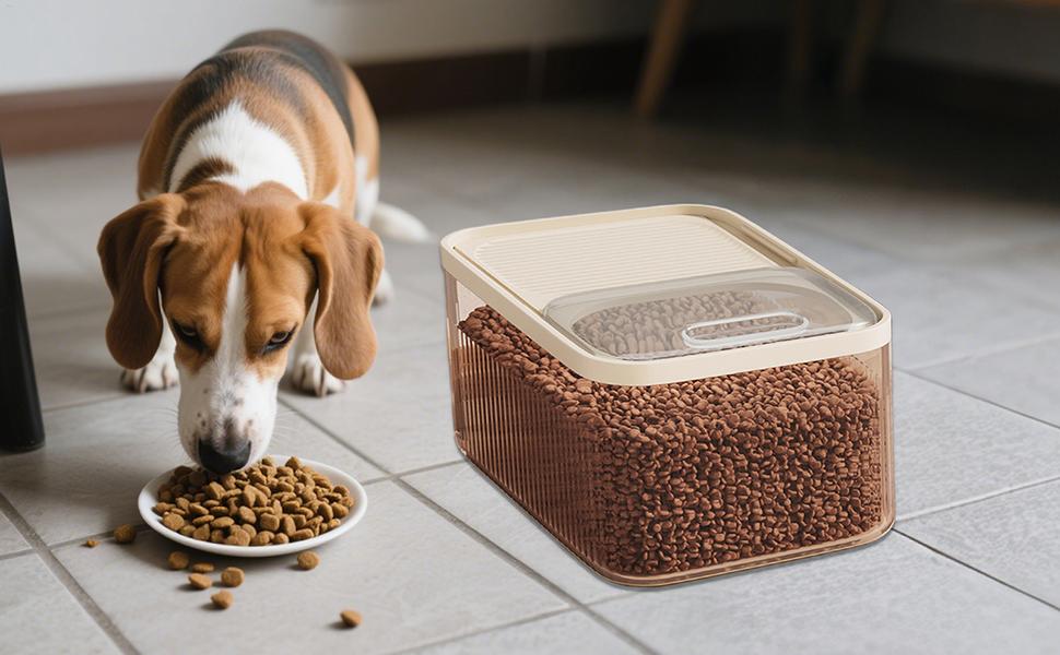 Герметичний контейнер для зберігання корму для тварин (до 13,6 кг), для собак, котів та іншого корму, з мірним стаканчиком, білий