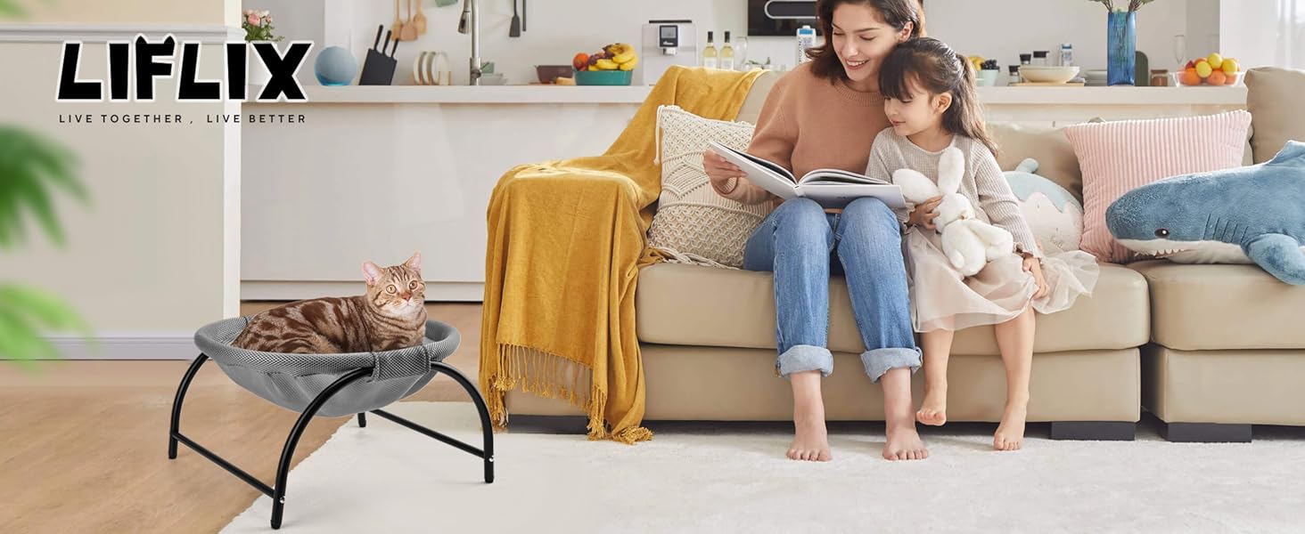 Гамак для котів LIFLIX Outdoor, підвісна лежанка знімним плюшем, для дому та вулиці (сірий)