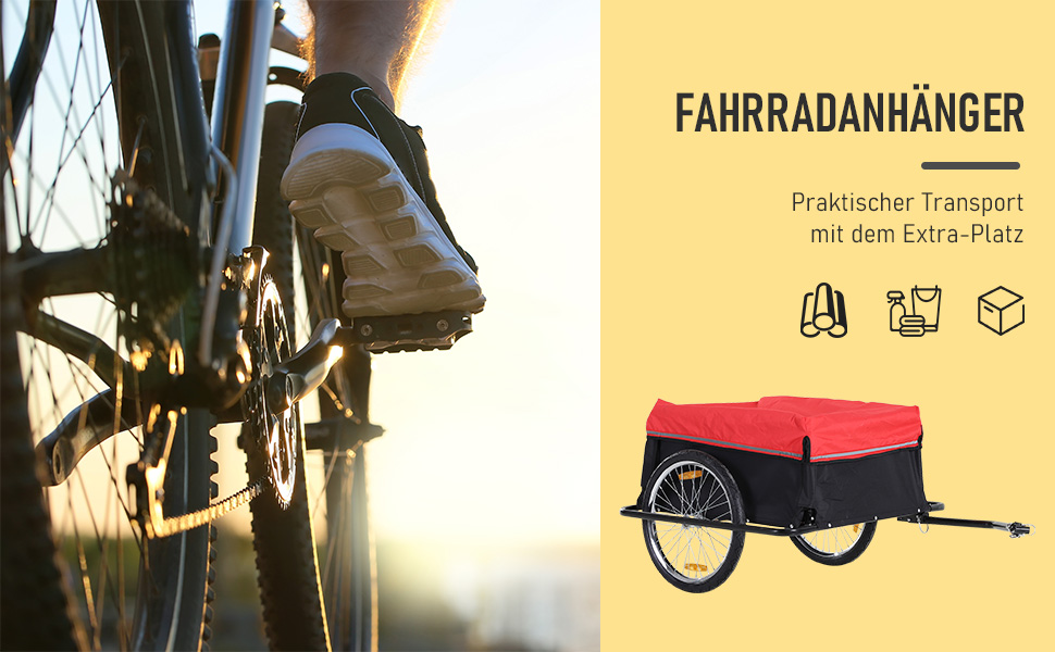 Причіп для велосипеда HOMCOM – вантажний причіп для дітей (червоний+чорний)