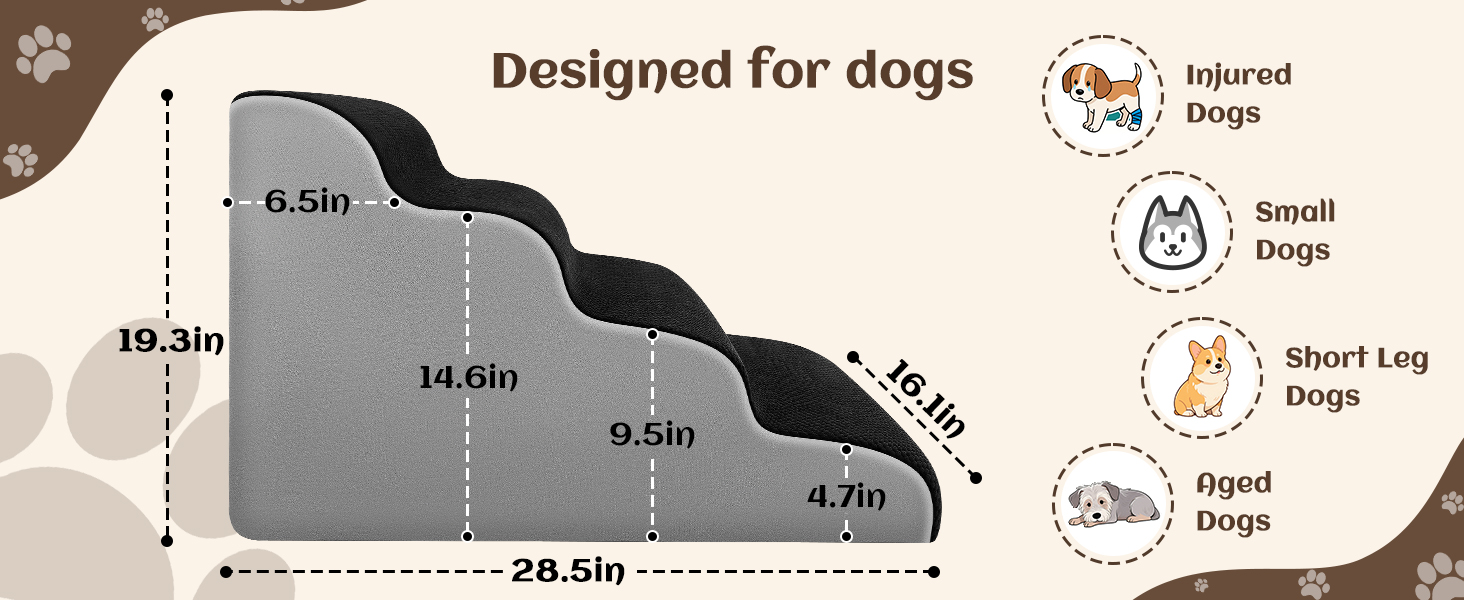 Східці для собак та котів JUOIFIP, 4 сходинки, для маленьких порід, з губчастою поверхнею, чорного кольору