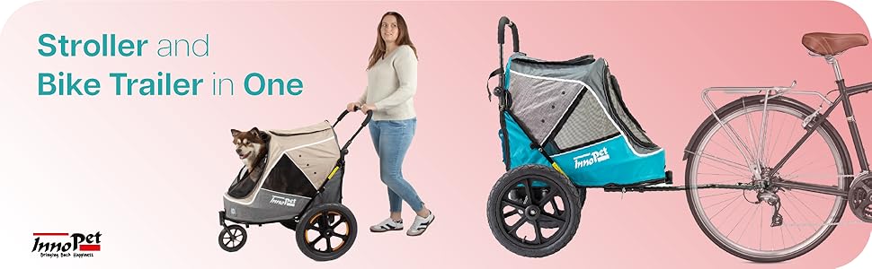 Innopet Sporty Evolution Latte: прогулянка для собак 2-в-1 (будка та велосипедний причіп), бежевий/сірий, до 30 кг, з дощем та світловідбивачами