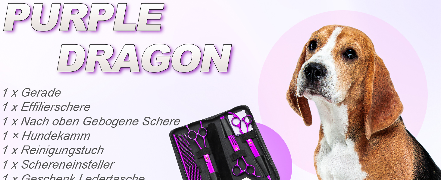 Професійний набір ножиць для грумінгу Purple Dragon 3-в-1, 8 дюймів, фіолетовий, для собак, котів та інших тварин: прямі, зубчасті та вигнуті ножиці