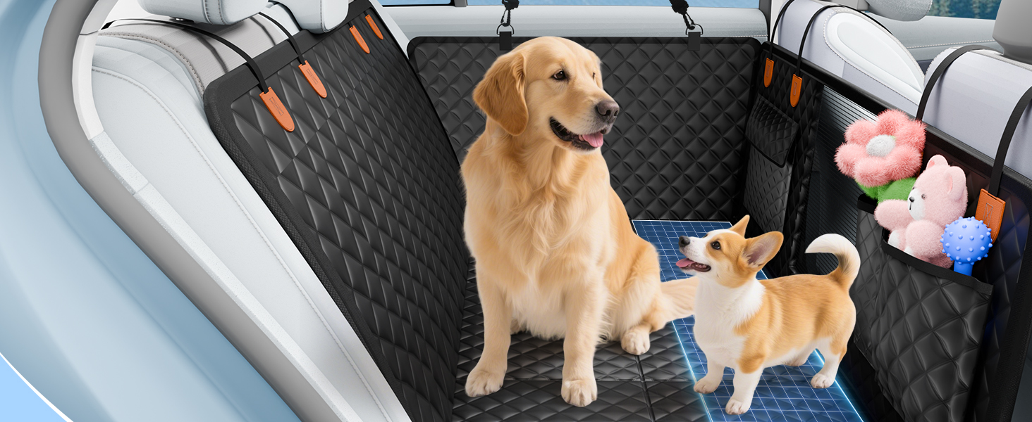 Накладка на сидіння автомобіля для собак, 2025, водонепроникна, неслизька, з жорсткою основою. Підходить для собак вагою до 180 кг (400 фунтів). Оранжево-чорна, товста, жорстка підошва. Ідеально для подорожей з тваринами в автомобілі/SUV.