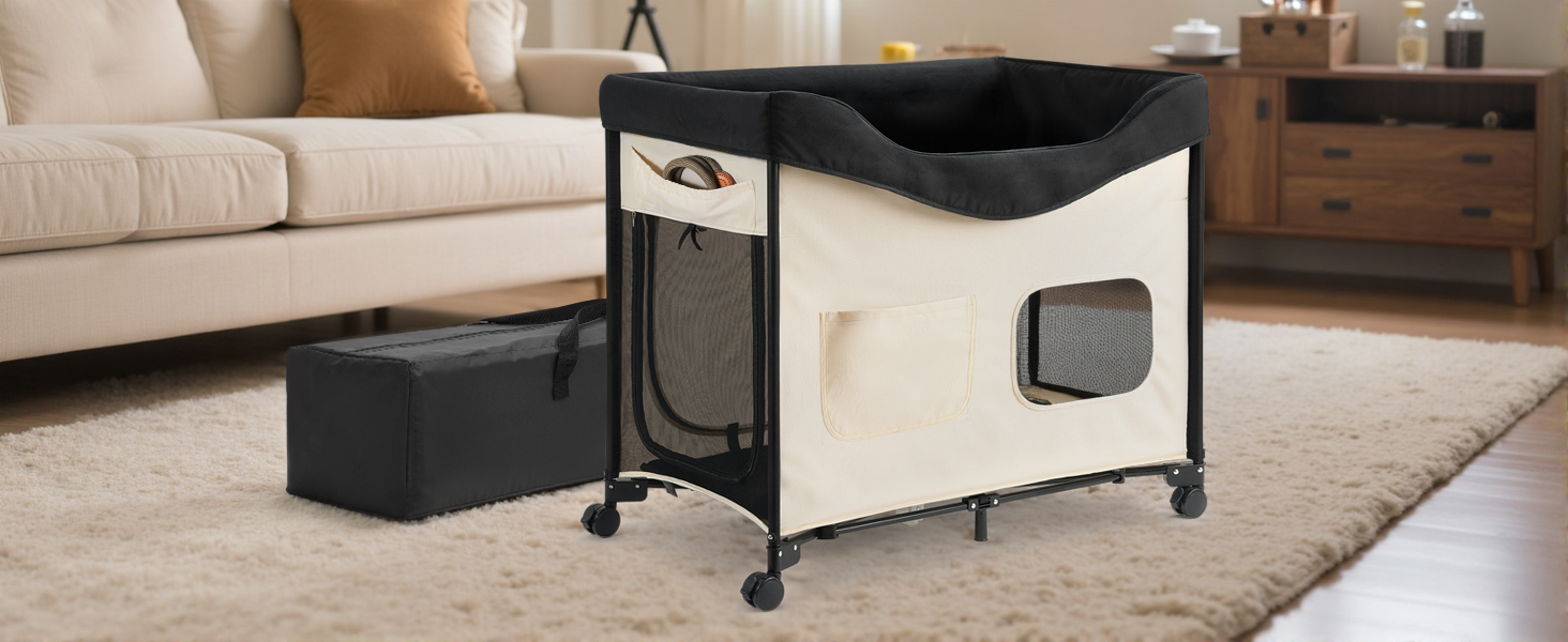 Підвищене ліжко для домашніх тварин VEVOR (XL), складне ліжко для собак з тканини 600D Oxford та голландського оксамиту, портативне дитяче ліжко з колесами та боковими кишенями, бежеве