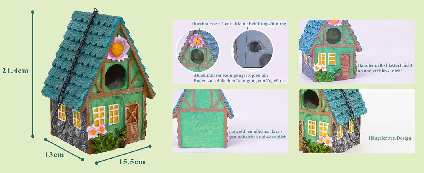 Будиночок для птахів Attivolife: кольоровий, з штучного каміння, з ланцюгом, для саду та двору