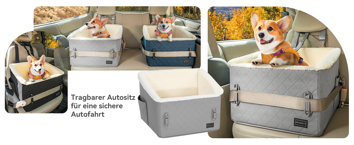 Автокрісло для собак PETFIT, 12.5 см, сіре, до 12 кг