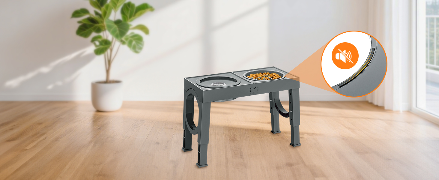 Набір мисок для собак X-BEN 3-в-1: миска для води з захистом від пролиття 1.4L, миска від захлипування 1L, годівниця з 5 рівнями регулювання висоти, для середніх та великих собак, антиковзаюча, сіра