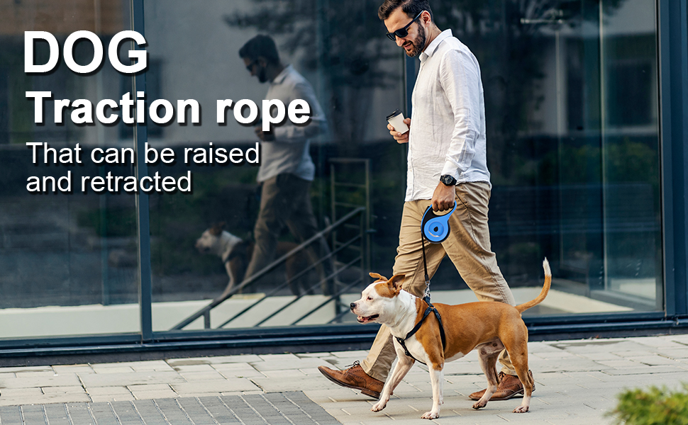 Леєнка для собак MoYouno 8 м з відтягувачем та тримачем для пакетів, синього кольору