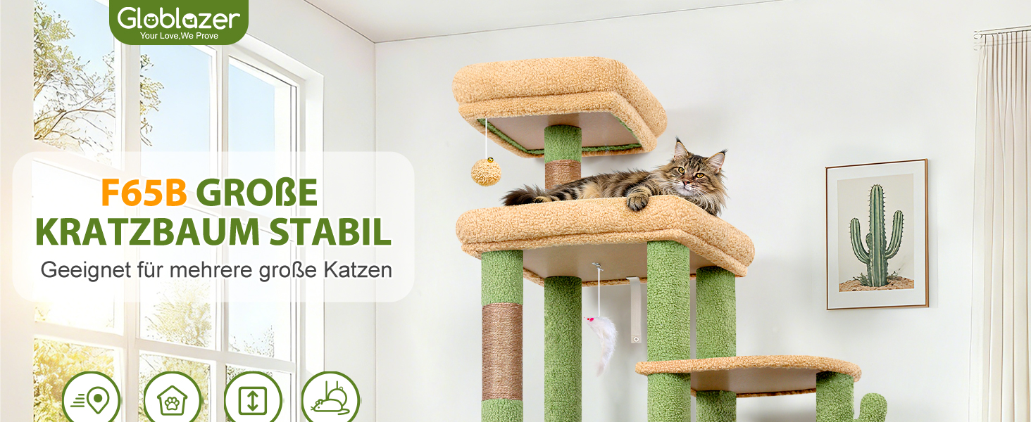 Драбина-будинок для котів Globlazer XL, 167 см, зелена, з платформами, корзиною та іграшками. Стабільна для 2-4 котів.