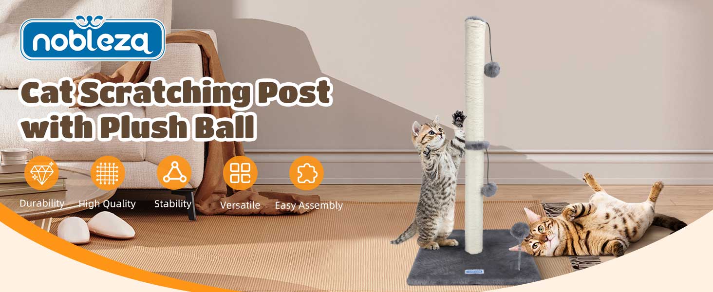 Котячий кігтетоп Nobleza, 80 см, сірий, з мотузкою та іграшкою