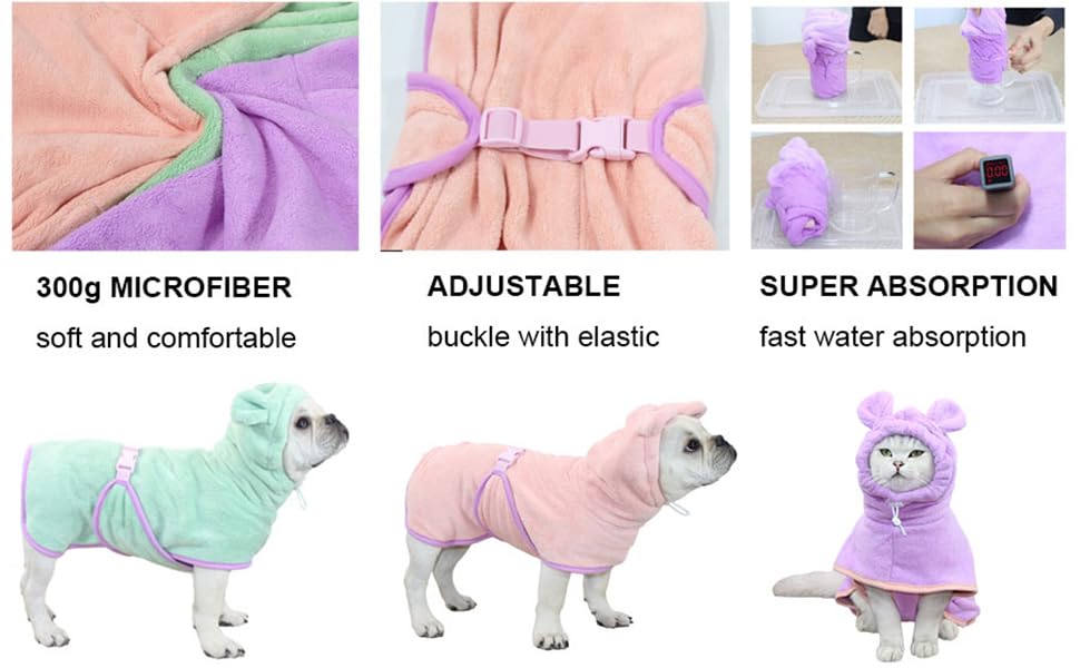 Рушник для собак з мікрофібри з капюшоном, супер вбираючий, швидковисихаючий, XL, зелений