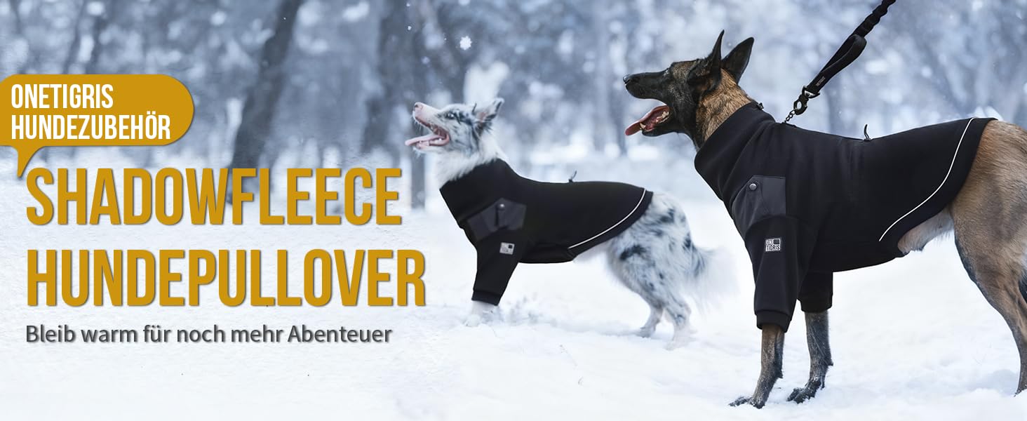 Пуловер для собак OneTigris, теплий флісовий одяг з петлями для ніг та отвором для повідка, зручний для вигулу, чорний, L (20-30 кг), XL (27-41 кг, обхват грудей 77 см, обхват шиї 60 см)