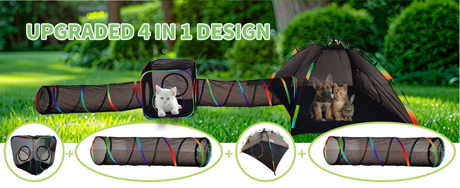 Клітка для котів Homegroove 4-в-1, набір для котів на вулицю з наметом та тунелем, для дрібних тварин