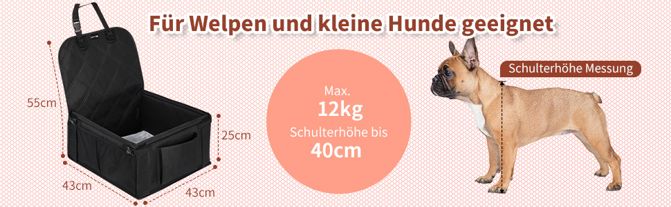 Автокрісло для собак KYG - Стабільне, водонепроникне, неслизьке та стійке до подряпин - для собак малого та середнього розміру - на переднє та заднє сидіння (Чорний) 6696