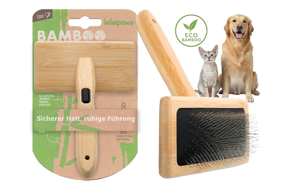 Дерев'яна щітка для собак та котів з довгою та короткою шерстю, для догляду за шерстю, вичісувальна щітка проти підшерстка та ковтунів, ручна щітка для собак з неслизькою ручкою, м'який догляд