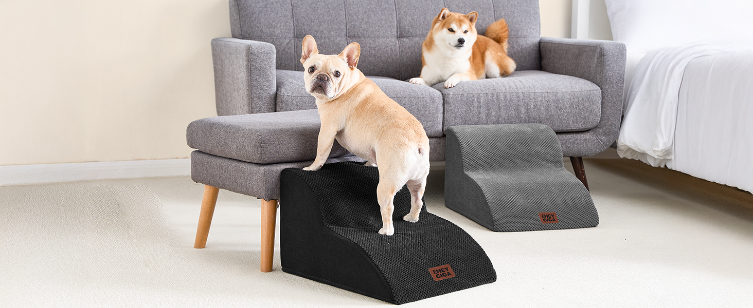 Сходинки для собак EHEYCIGA: 50 см, 4 сходинки, для маленьких собак, на диван/ліжко, з високощільним губчастим матеріалом, знімний та миючий чохол, антиковзне покриття, сірий (40 x 50 x 30 см)