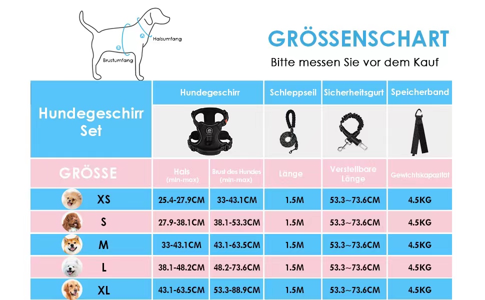 Нашийник для собак великих порід NESTROAD, поводок та ремінь безпеки для авто, чорний, розмір L (обхват шиї 38-48 см, обхват грудей 48-74 см)