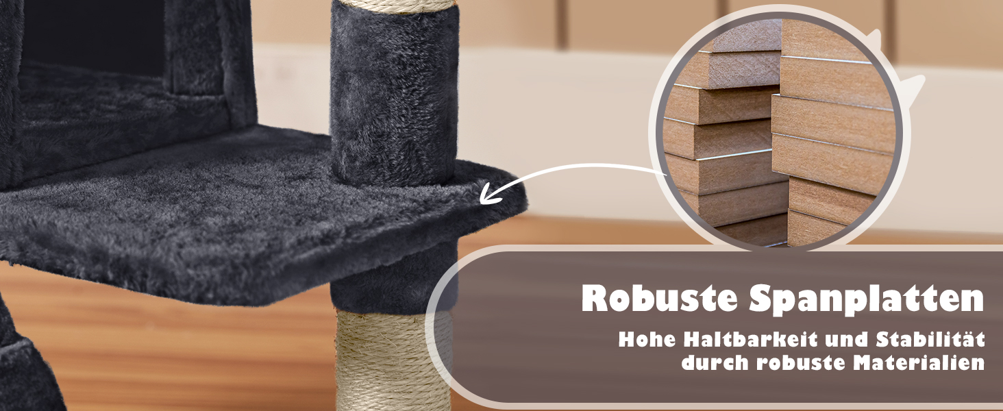 Кігтеточка-кімнатний комплекс Yaheetech 139 см, чорний, з 3 платформами, 3 стовпчиками, 2 хованками та іграшками