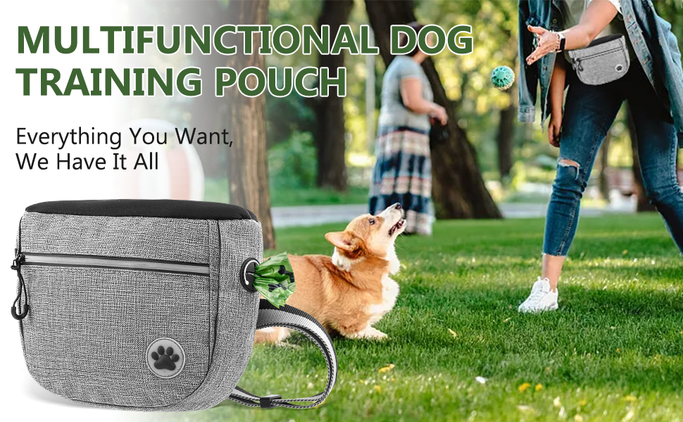 Преміум сумка для собачих ласощів для дресирування, велика місткість, сумка для прогулянки з тримачем для пакетів, регульований ремінь, сумка для цуценят, бананка для собак