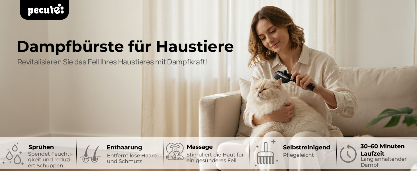 Парфумерна щітка для котів Pecute з функцією розпилення, масажна щітка для видалення шерсті, чорна