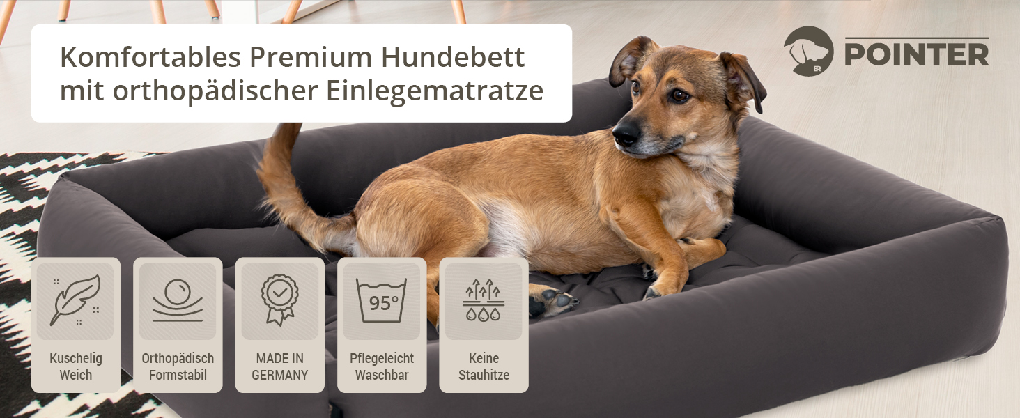 Ортопедичне ліжко для собак середніх порід - ліжко з знімним матрацом, прання до 95°C, сушка в сушильній машині, стійке до подряпин та укусів, Made in Germany (L - 80x70 см, Антрацит)