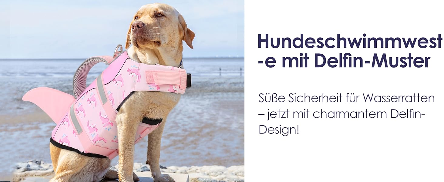 Світловідбиваюча рятувальна жилетка для собак AOFITEE, модель 'Акула', рожева, середній розмір