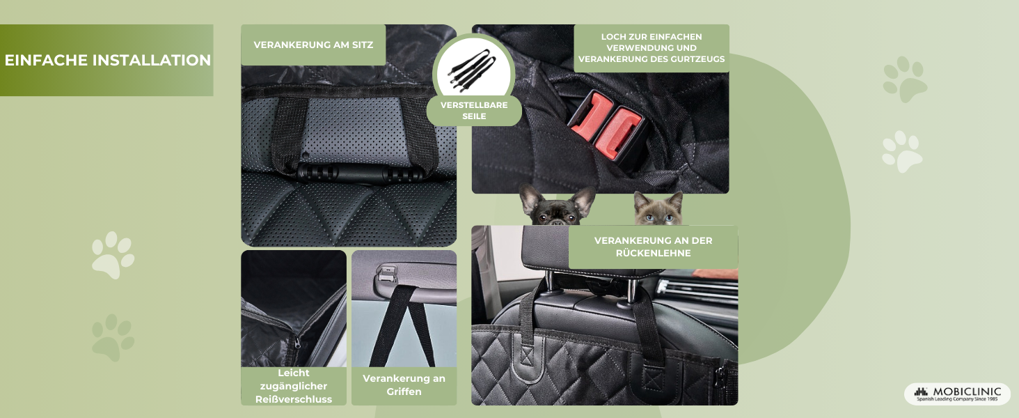 Автокрісло для собак Mobiclinic® Sammy: універсальний, антиковзний, водонепроникний, з кишенями та регульованими ременями