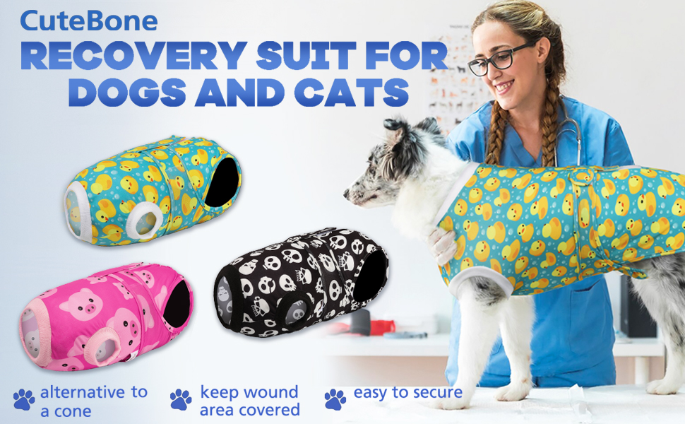 Комбінезон для собак та котів CuteBone Skulls післяопераційний, середній, для захисту ран, SSF05M-DE