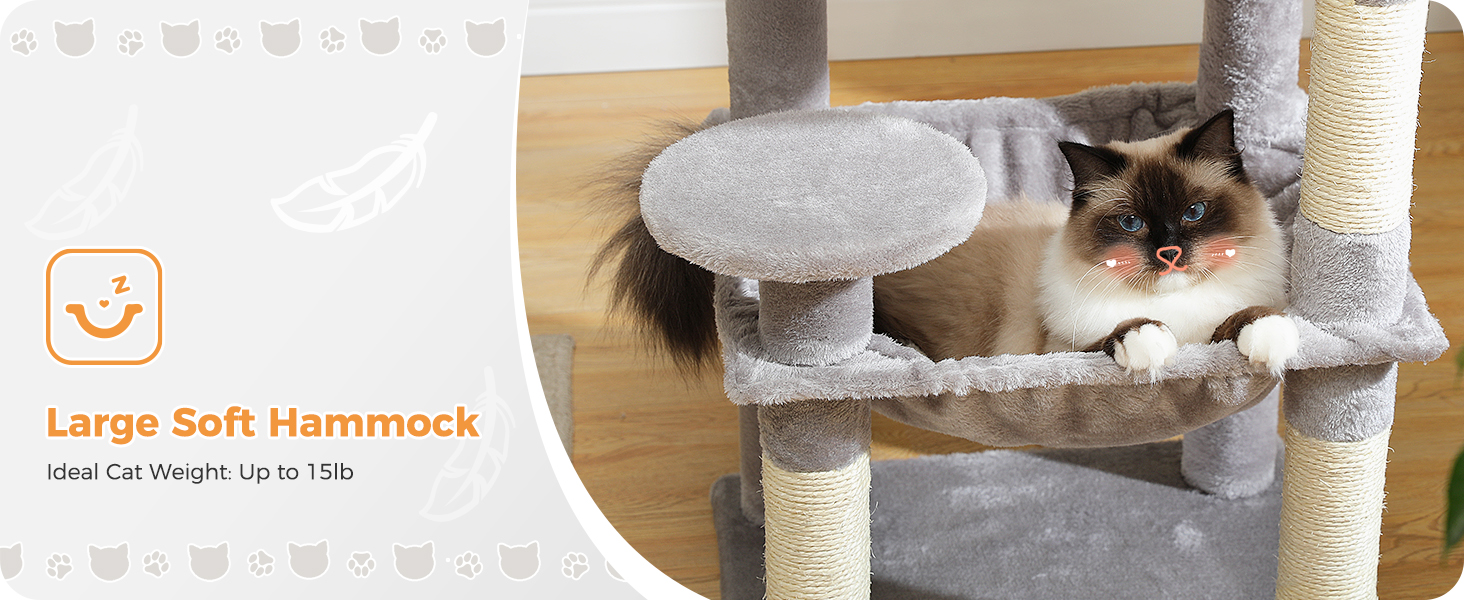 Комплекс для котів PAWZ Road з гамаком, будиночком та 6-ти ярусними полицями, 143 см