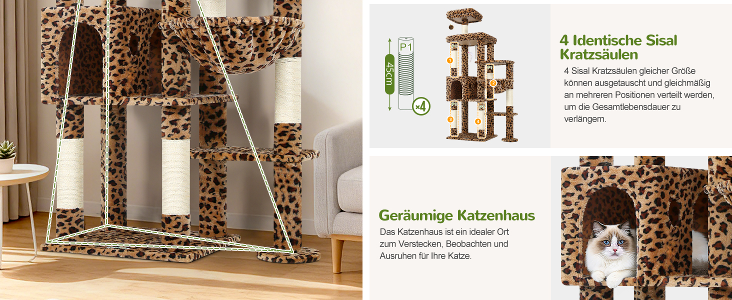 Драбина для котів Globlazer 167 см з платформою, будиночком, когтеточками та іграшками - XL для 2-4 котів