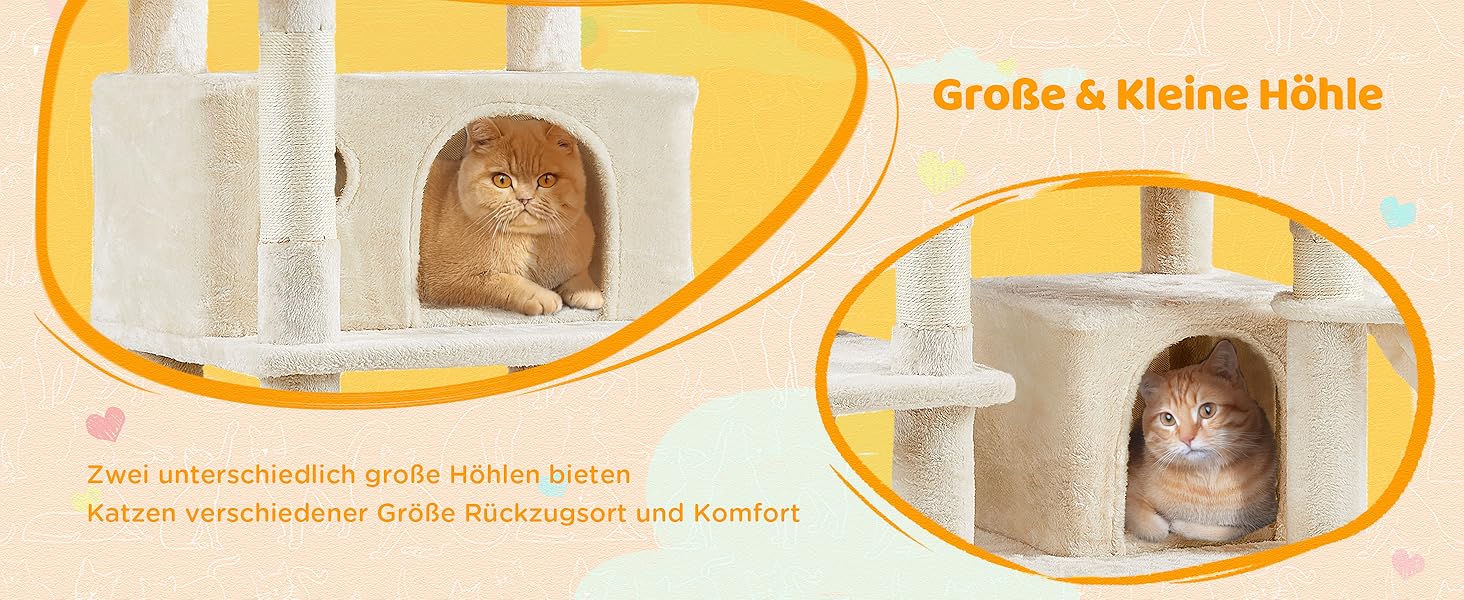 Котячий будиночок Yaheetech 170 см XL: кігтеточка, ліжко, гамак, іграшки, бежевий