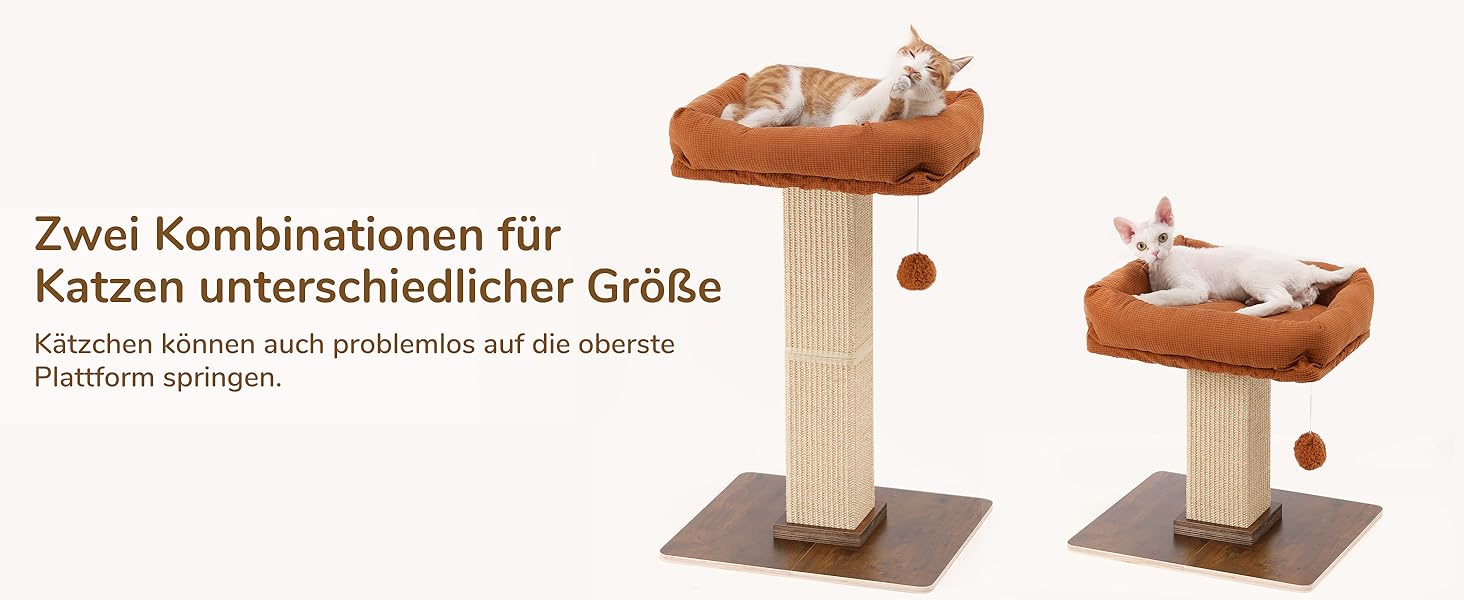 Високий котячий будиночок FUKUMARU з платформою 46x36 см, з натурального сизалю та масивного дерева. XL