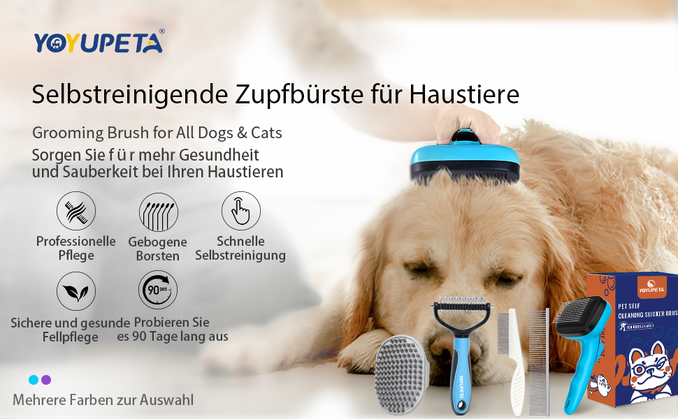 Набір для догляду за собаками (5 шт.) – щітка для вичісування линяючої шерсті (коротко- та довгошерсті). Синій колір.