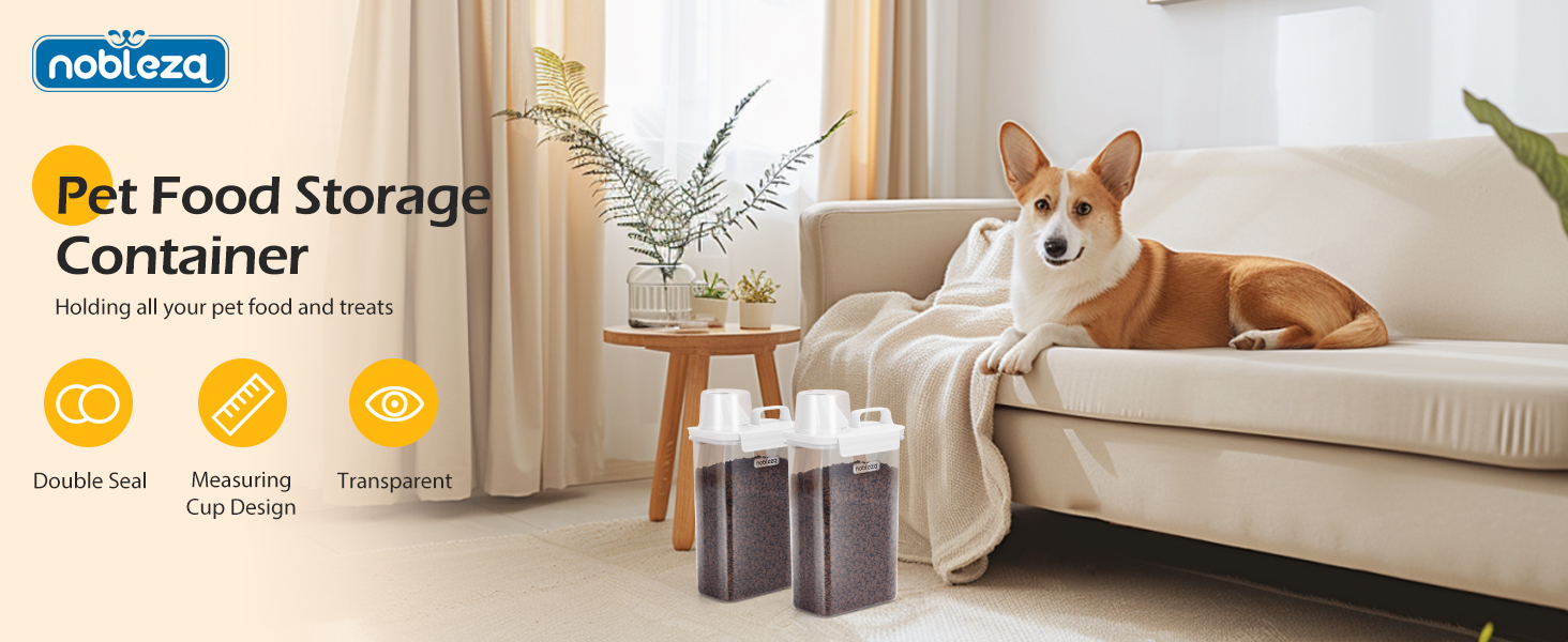 Контейнер для корму для тварин Nobleza, 2.5L, відро для корму для собак та котів з мірним стаканчиком