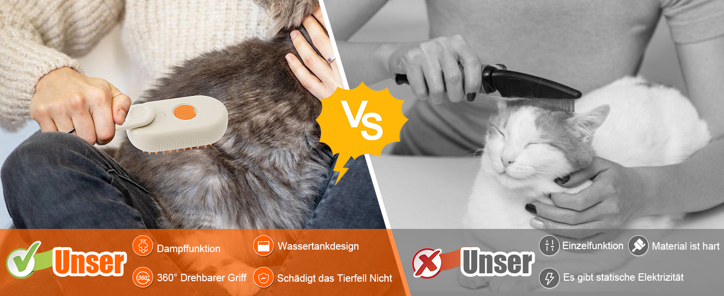 Парова щітка для котів та собак, 2 шт. Зі спреєм, знімна, портативна. Для короткої та довгої шерсті. (Білий + Хакі)