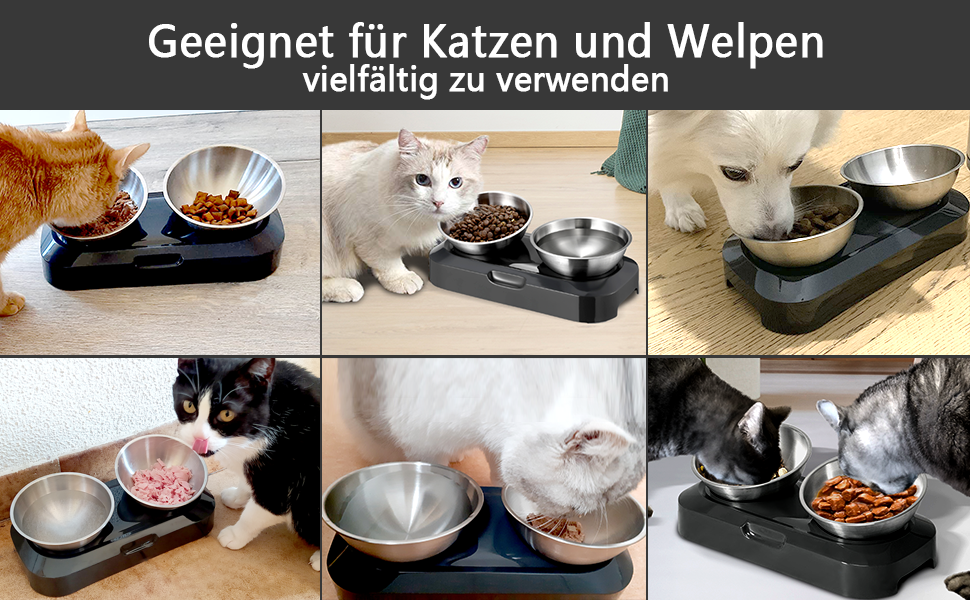 Миска для котів з нахилом 15° з нержавіючої сталі, харчової якості, миється в посудомийній машині, з силіконовою основою, для котів та цуценят, 1 шт.