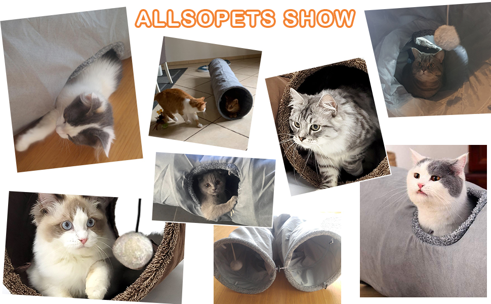 Туннель для котів ALLSOPETS - іграшка-тунель для кошенят, кроликів та інших дрібних тварин. Сірий колір.