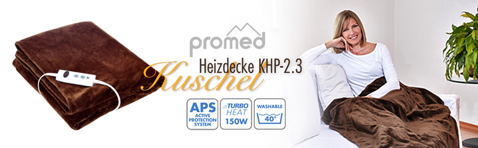 Електрична гріюча ковдра Promed з автовимкненням, миюча, 180x130 см, 10 температурних режимів, коричнева