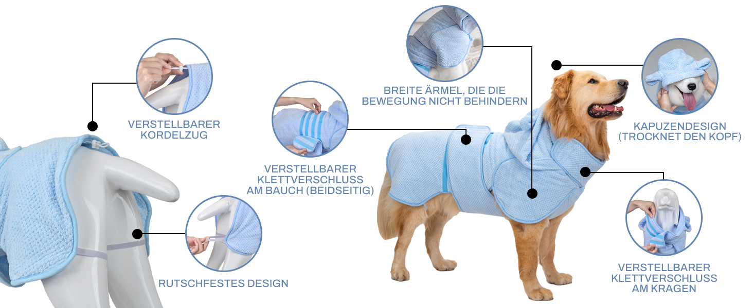 Рушник для собак середніх та великих порід, швидковисихаючий, з мікрофібри, для купання та плавання, довжина спини 40-50 см