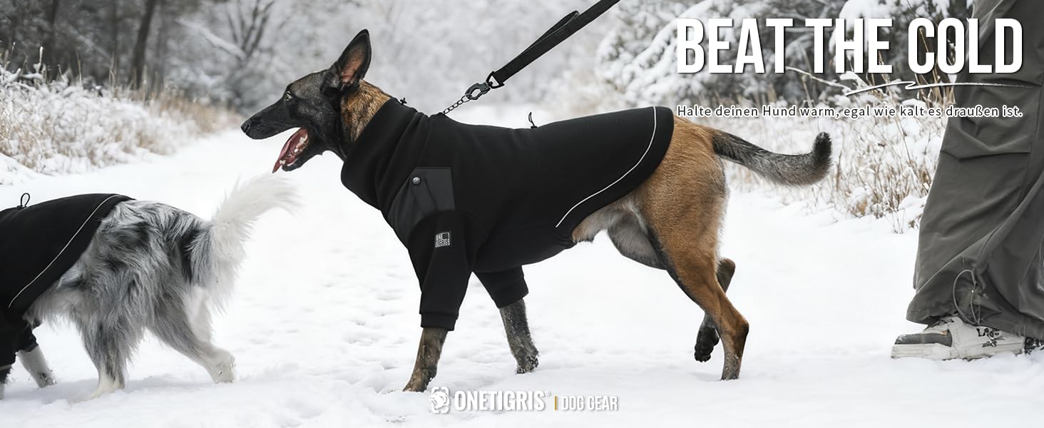 Пуловер для собак OneTigris, теплий флісовий одяг з петлями для ніг та отвором для повідка, зручний для вигулу, чорний, L (20-30 кг), XL (27-41 кг, обхват грудей 77 см, обхват шиї 60 см)